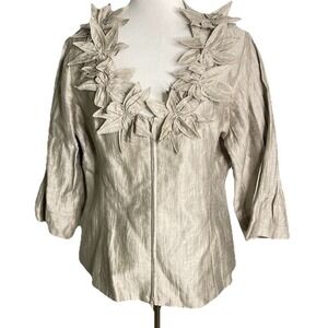 Anne Fontaine Beige Floral Applique Lace Up Back Linen Blend Top Blouse 44 XL